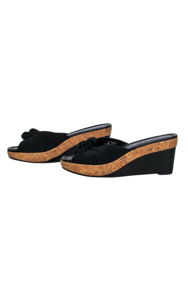 Current Boutique-Donald J Pliner - Black Knotted Strap Cork Wedges Sz 7