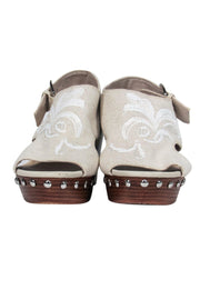 Current Boutique-Donald J Pliner - Beige Open Toe Wedges w/ Sequin Design & Studs Sz 8.5