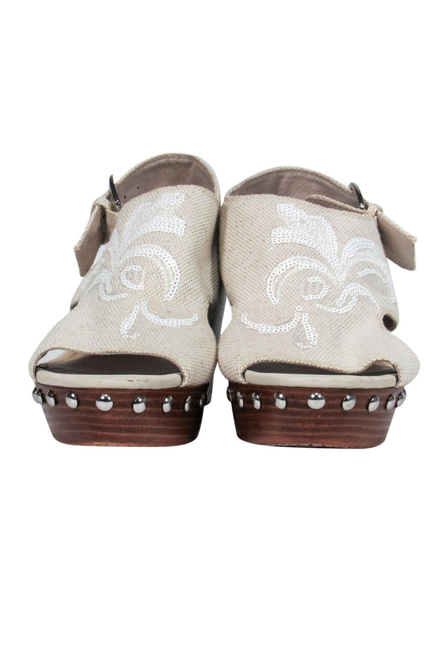 Current Boutique-Donald J Pliner - Beige Open Toe Wedges w/ Sequin Design & Studs Sz 8.5