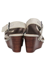 Current Boutique-Donald J Pliner - Beige Open Toe Wedges w/ Sequin Design & Studs Sz 8.5