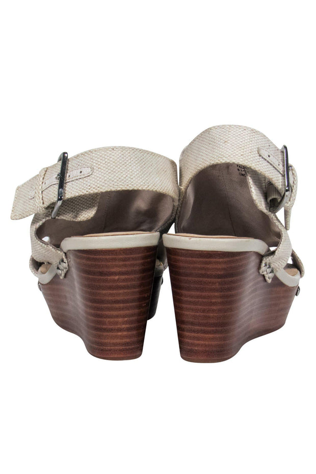 Current Boutique-Donald J Pliner - Beige Open Toe Wedges w/ Sequin Design & Studs Sz 8.5