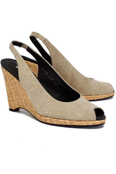 Current Boutique-Donald J Pliner - Ming Taupe Canvas Slingback Wedges Sz 9.5