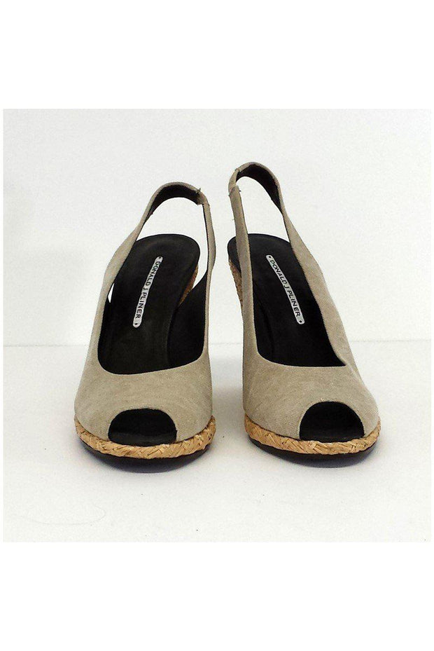 Current Boutique-Donald J Pliner - Ming Taupe Canvas Slingback Wedges Sz 9.5