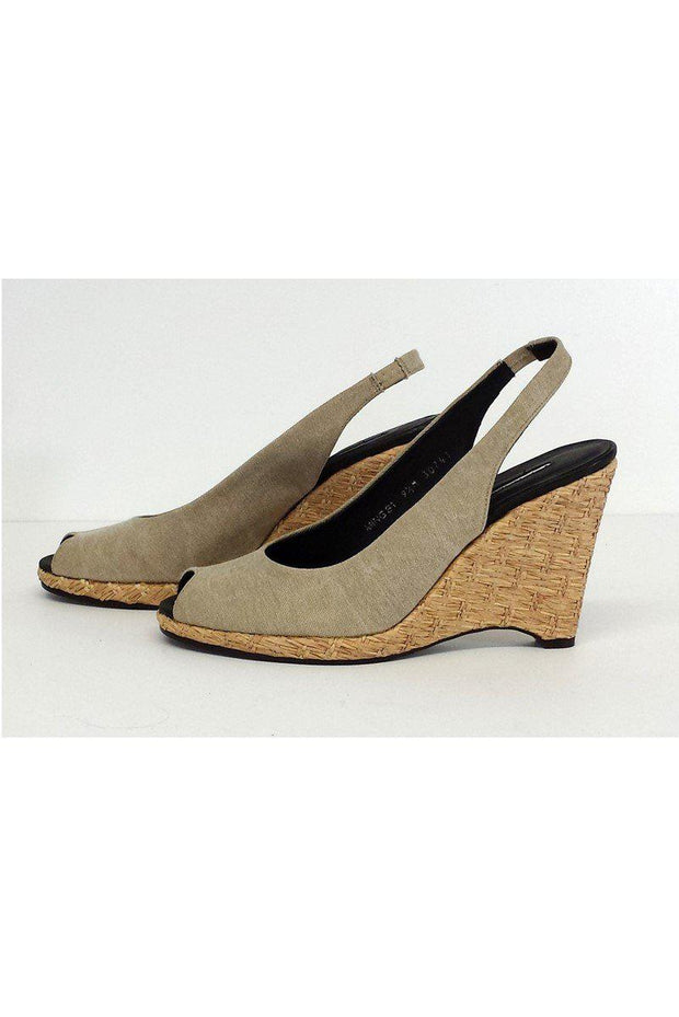 Current Boutique-Donald J Pliner - Ming Taupe Canvas Slingback Wedges Sz 9.5