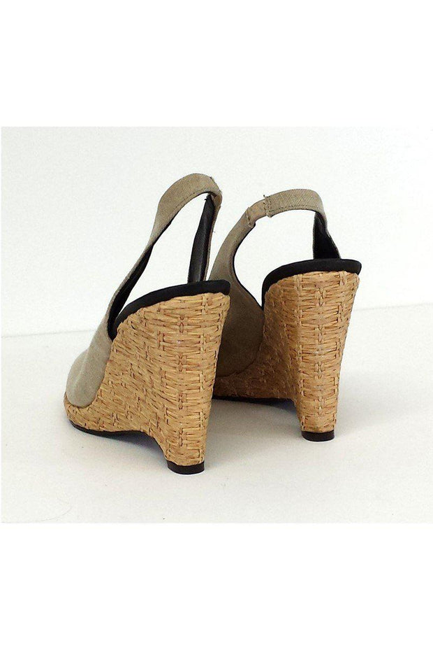 Current Boutique-Donald J Pliner - Ming Taupe Canvas Slingback Wedges Sz 9.5