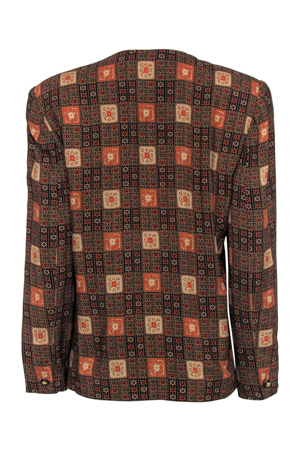 Current Boutique-Doncaster - Brown, Black & Orange Bohemian Print Button-Up Blazer Sz 12