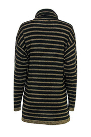 Current Boutique-Doncaster - Black & Gold Striped Longline Knit Turtleneck Sweater Sz M