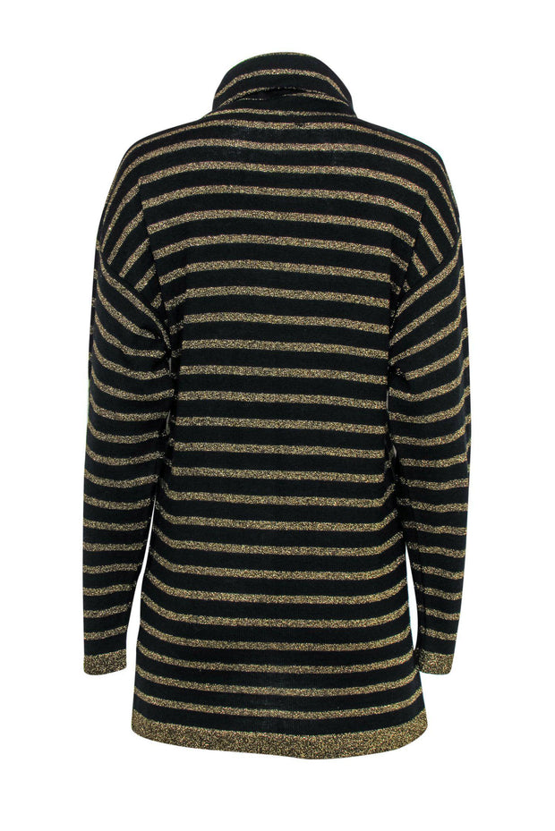 Current Boutique-Doncaster - Black & Gold Striped Longline Knit Turtleneck Sweater Sz M