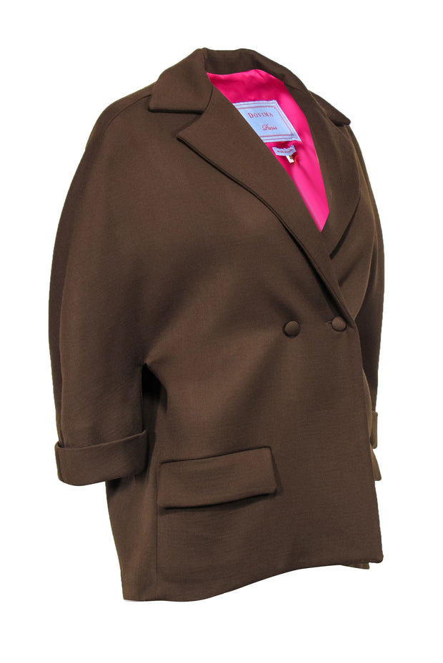 Current Boutique-Dovima Paris - Olive Green Double Breasted Cropped Wool Blazer Sz L