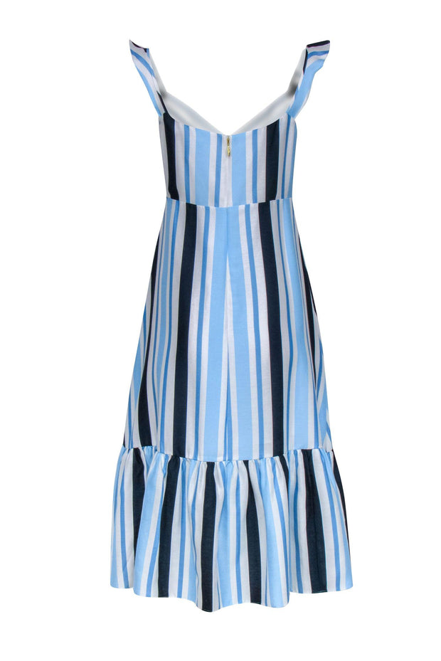 Current Boutique-Draper James - White, Blue & Navy Stripe Ruffle Shoulder Dress Sz 4