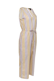 Current Boutique-Drew - Yellow, White & Lavender Striped Sleeveless Wide Leg Jumpsuit Sz S