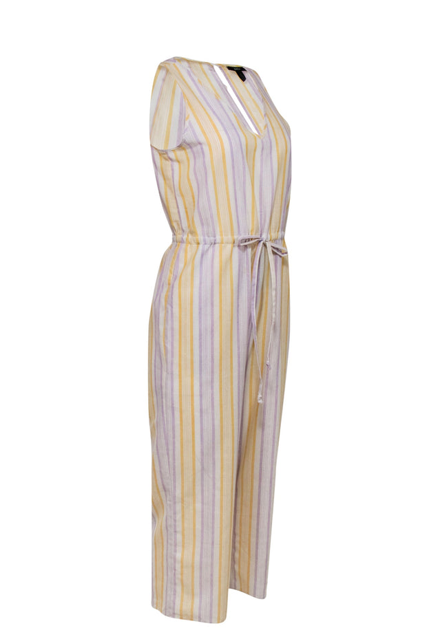 Current Boutique-Drew - Yellow, White & Lavender Striped Sleeveless Wide Leg Jumpsuit Sz S