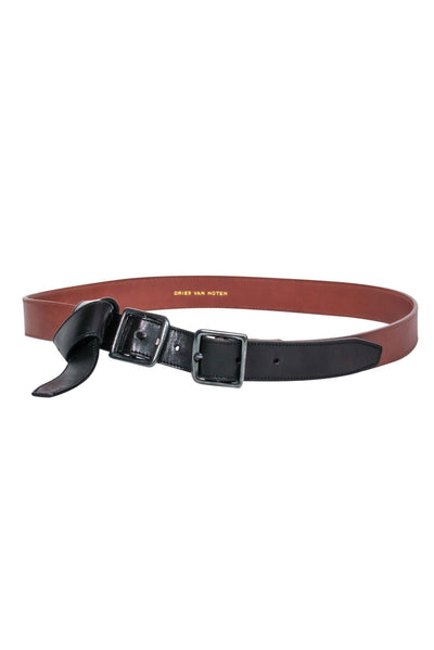 Current Boutique-Dries Van Noten - Brown & Black Leather Buckle Belt w/ Knotted Design