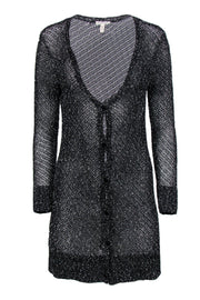 Current Boutique-Eileen Fisher - Black & White Speckled Knit Button-Up Longline Cardigan Sz S