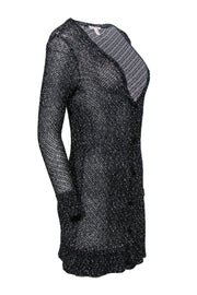 Current Boutique-Eileen Fisher - Black & White Speckled Knit Button-Up Longline Cardigan Sz S