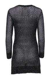 Current Boutique-Eileen Fisher - Black & White Speckled Knit Button-Up Longline Cardigan Sz S
