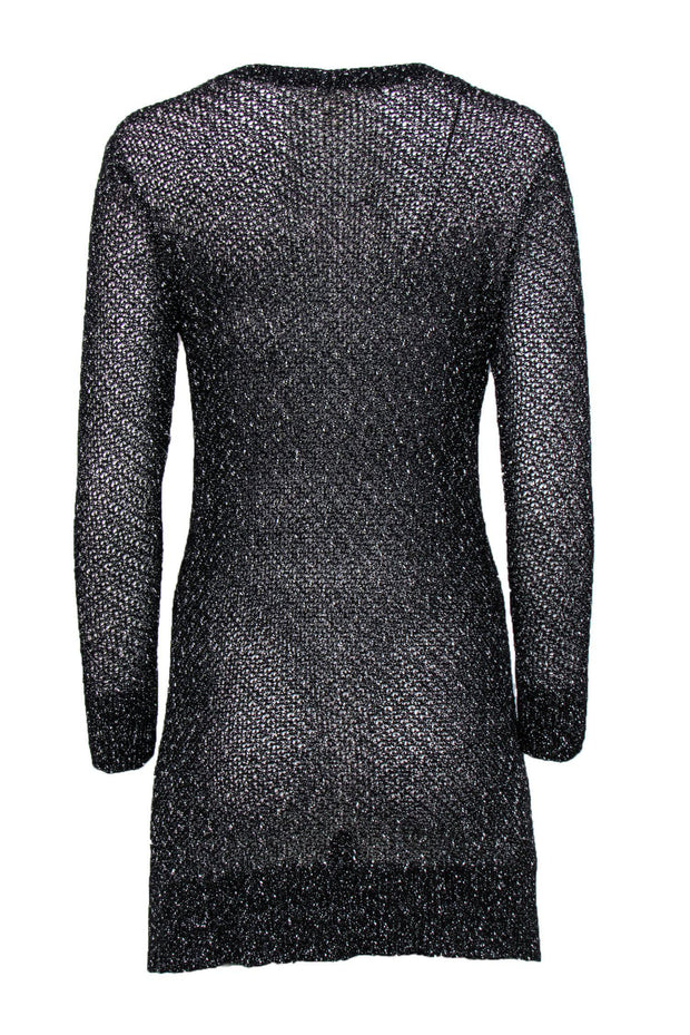 Current Boutique-Eileen Fisher - Black & White Speckled Knit Button-Up Longline Cardigan Sz S