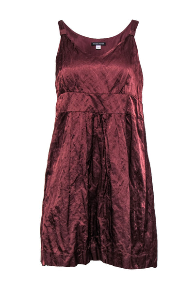 Current Boutique-Eileen Fisher - Rusty Bronze Satin V-Neck Babydoll Dress Sz S