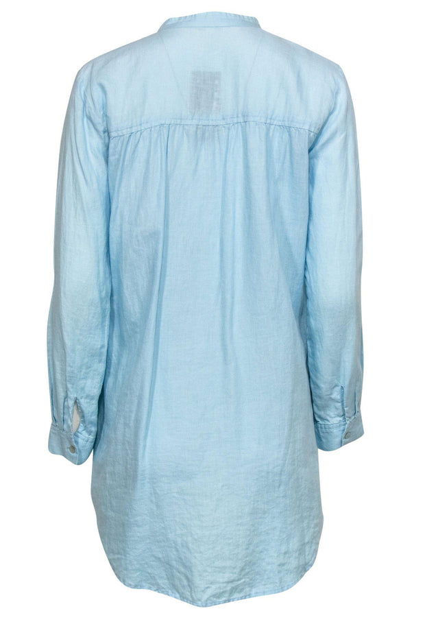 Current Boutique-Eileen Fisher - Light Blue Long Sleeve Button-Up Linen Shirt Dress Sz XS