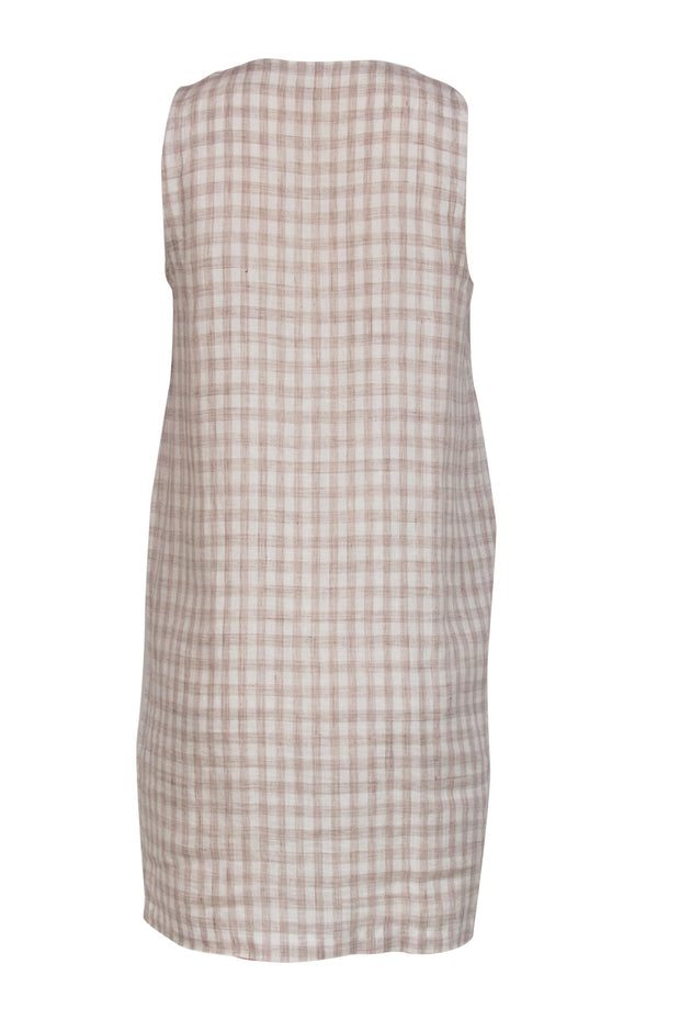Current Boutique-Eileen Fisher - Cream Gingham Linen Shift Dress Sz XS