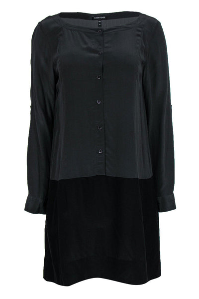 Current Boutique-Eileen Fisher - Gray & Black Colorblock Silk Shift Dress Sz XS