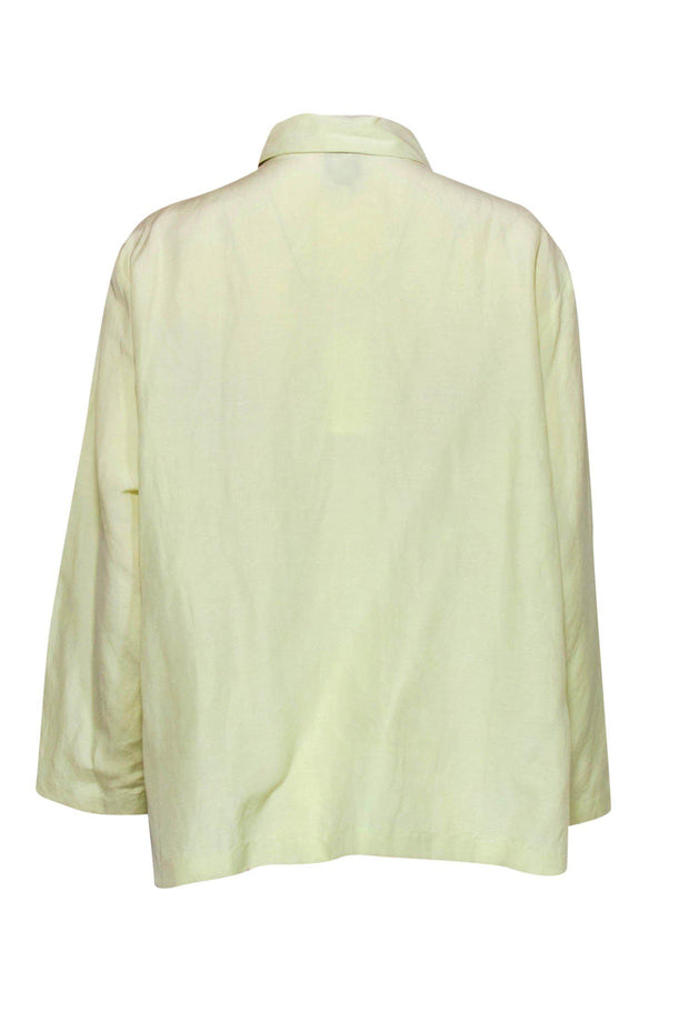 Current Boutique-Eileen Fisher - Light Green Linen Blend Button-Up Blouse Sz 1X