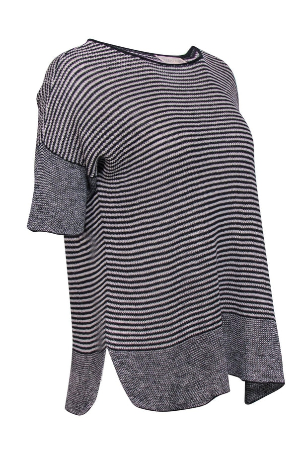 Current Boutique-Eileen Fisher - Black & White Striped Short Sleeve Line Sweater Sz S