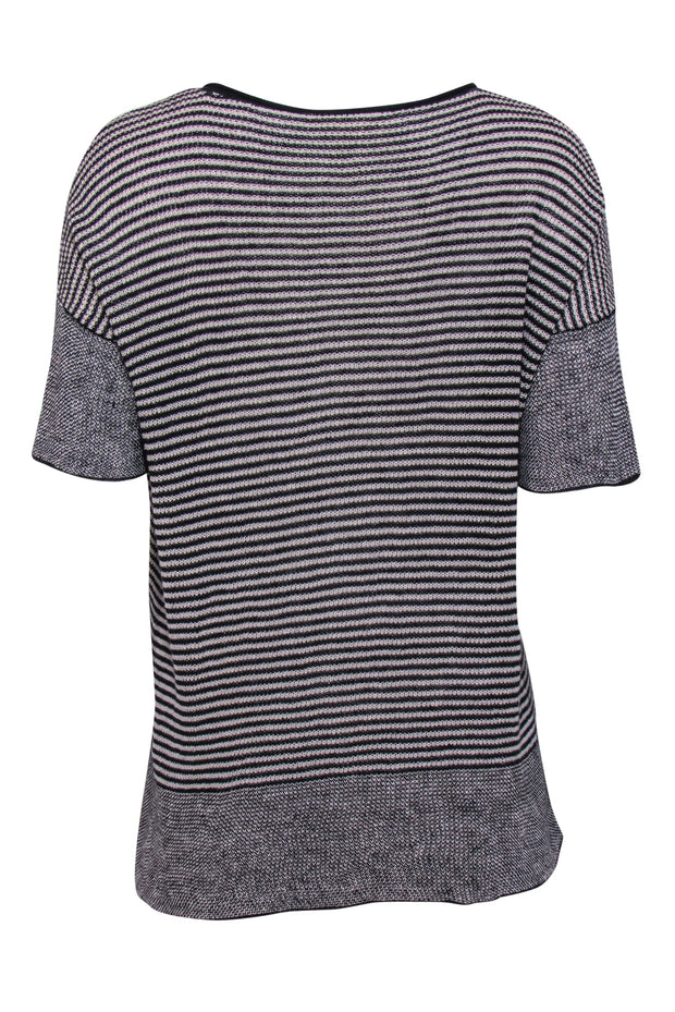 Current Boutique-Eileen Fisher - Black & White Striped Short Sleeve Line Sweater Sz S