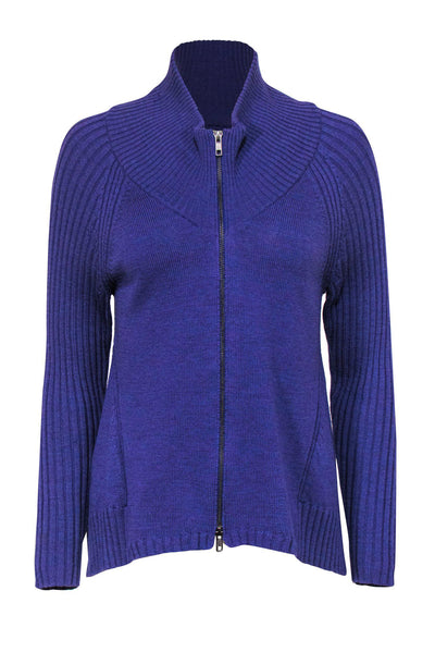 Current Boutique-Eileen Fisher - Purple Zip-Up Mock Turtleneck Wool Sweater Sz PS