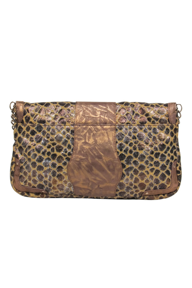 Current Boutique-Elaine Turner - Bronze & Tan Giraffe Print Shoulder Bag w/ Bamboo Clasp