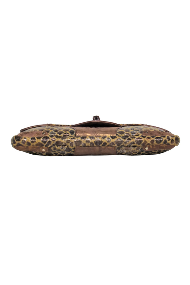 Current Boutique-Elaine Turner - Bronze & Tan Giraffe Print Shoulder Bag w/ Bamboo Clasp