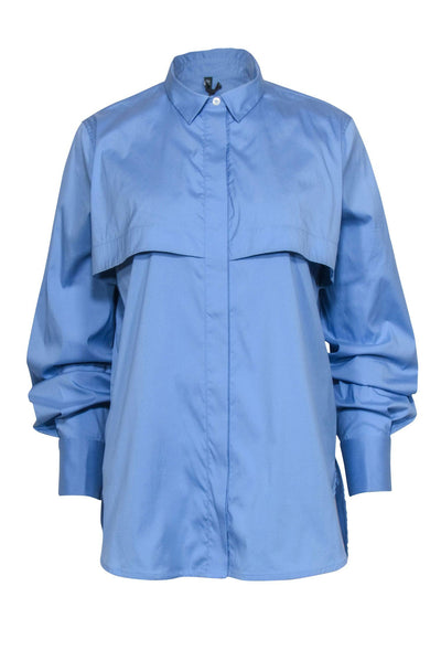 Current Boutique-Eleventy - Blue Cotton Button Down w/ Front Overlay Sz 4