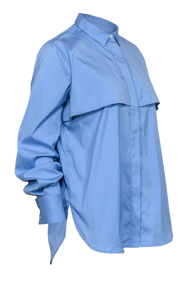 Current Boutique-Eleventy - Blue Cotton Button Down w/ Front Overlay Sz 4