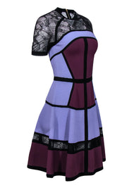 Current Boutique-Elie Saab - Purple Textured Paneled A-Line Dress w/ Lace Sz 6