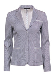 Current Boutique-Elie Tahari - Blue & White Pinstriped Snap-Up Blazer Sz 4