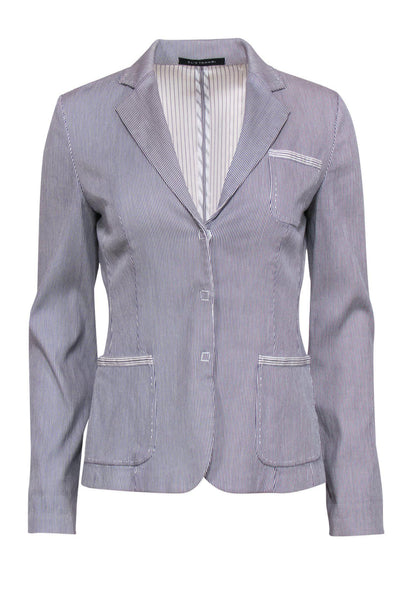 Current Boutique-Elie Tahari - Blue & White Pinstriped Snap-Up Blazer Sz 4