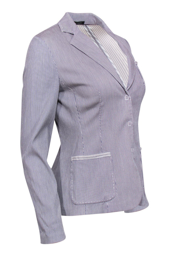 Current Boutique-Elie Tahari - Blue & White Pinstriped Snap-Up Blazer Sz 4