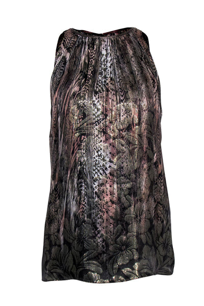 Current Boutique-Elie Tahari - Metallic Printed Tank w/ Chain Fringe Sz XS