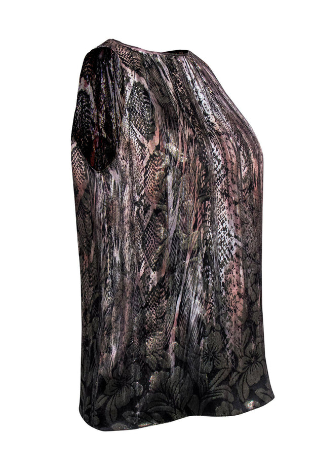 Current Boutique-Elie Tahari - Metallic Printed Tank w/ Chain Fringe Sz XS