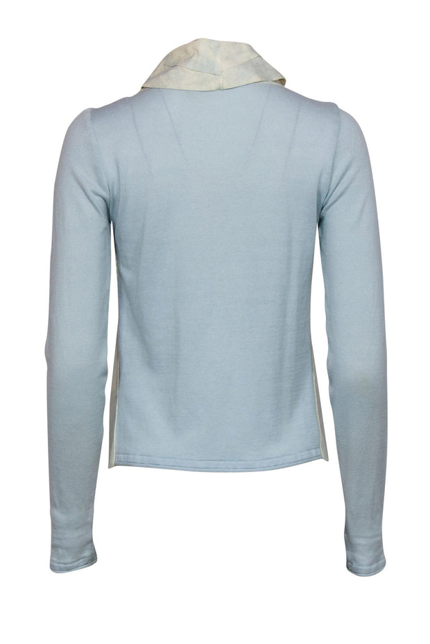 Current Boutique-Elie Tahari - Baby Blue & Lime Green Suede Cardigan Sz XS