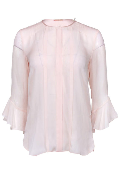 Current Boutique-Ellie Tahari - Blush Pink Silk Semi Sheer Crop Sleeve Blouse Sz XS