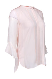 Current Boutique-Ellie Tahari - Blush Pink Silk Semi Sheer Crop Sleeve Blouse Sz XS