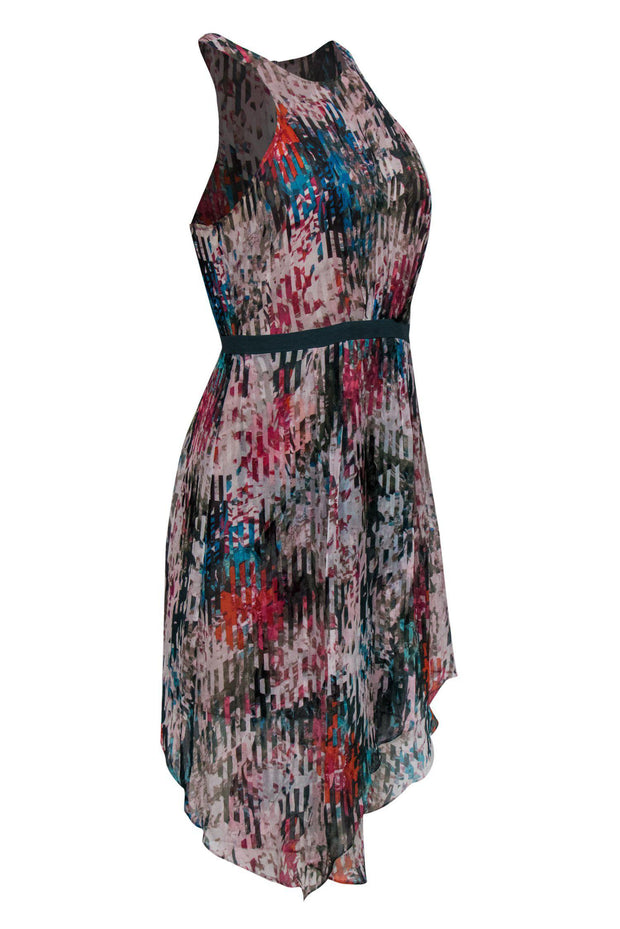 Current Boutique-Elizabeth & James - Multicolor Abstract Print & Striped Sleeveless Dress w/ Asymmetrical Hem Sz 4