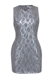 Current Boutique-Elizabeth & James - Grey Bodycon Cocktail Dress w/ Silver Metallic Abstract Print Sz 8