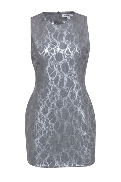 Current Boutique-Elizabeth & James - Grey Bodycon Cocktail Dress w/ Silver Metallic Abstract Print Sz 8