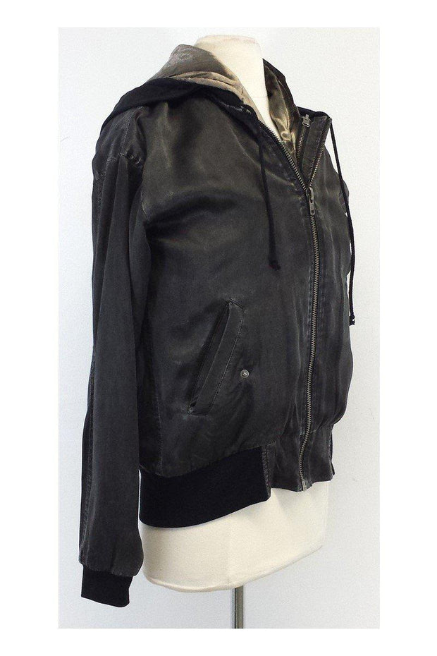 Current Boutique-Elizabeth & James - Grey Satin Hooded Bomber Jacket Sz XS