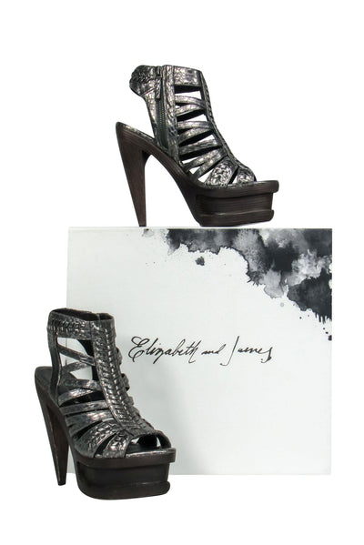 Current Boutique-Elizabeth & James - Metallic Silver Reptile Embossed Caged Platform Pumps Sz 6.5