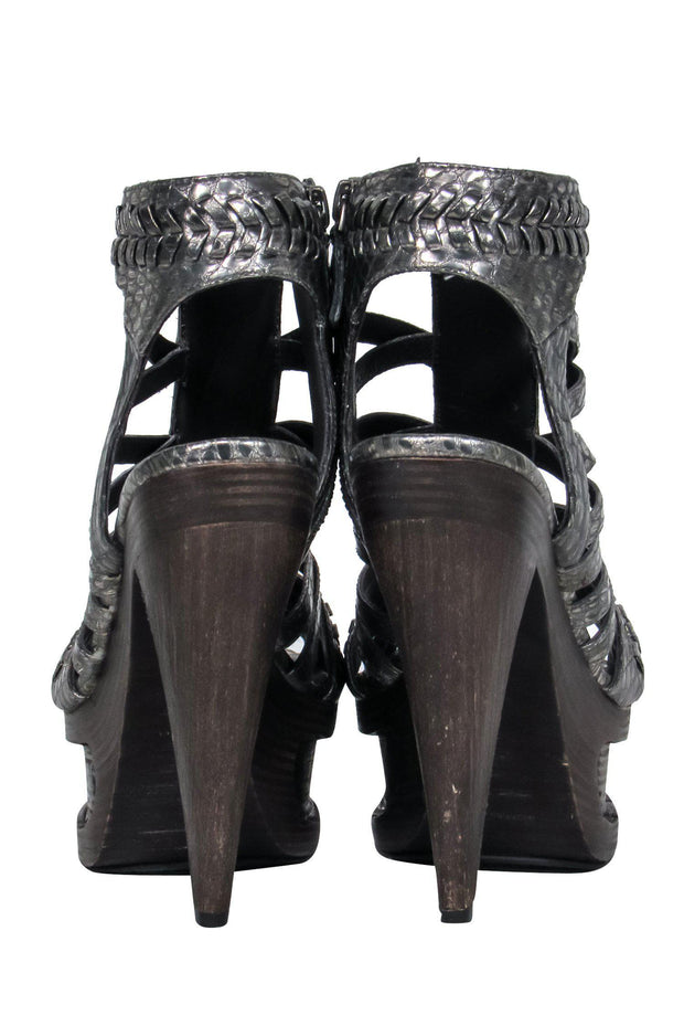 Current Boutique-Elizabeth & James - Metallic Silver Reptile Embossed Caged Platform Pumps Sz 6.5