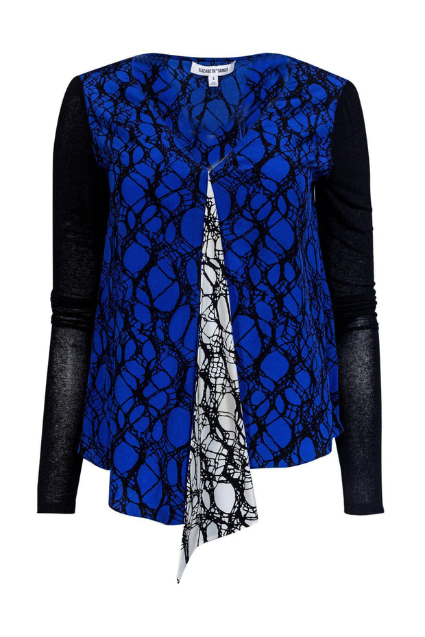 Current Boutique-Elizabeth & James - Blue & Black Graphic Blouse w/ White Accent Sz S