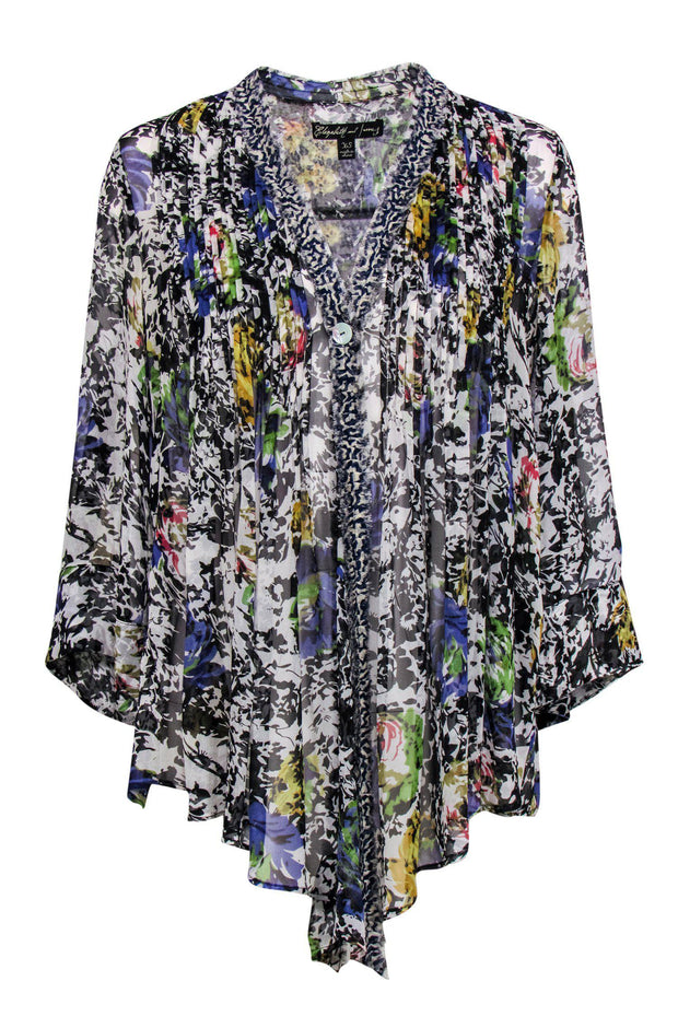Current Boutique-Elizabeth & James - Multicolor Floral Silk Semi-Sheer Butterfly Wing Top Sz XS